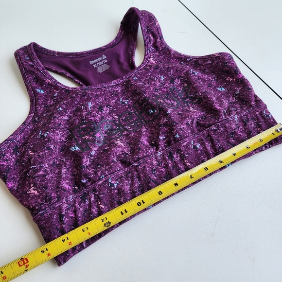 Reebok Purple Black Print Spellout Racerback Pull-On Sports Bra Gym XL - Picture 5 of 10